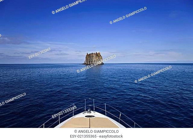 Italy, Sicily, Stromboli Island, Strombolicchio rock, luxury yacht, Abacus 52&#0