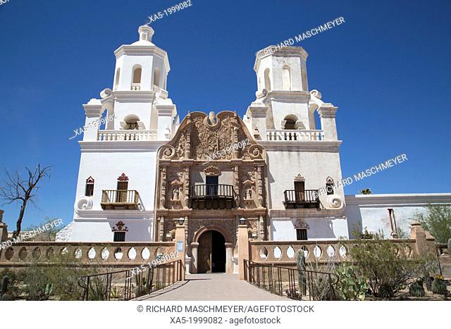 USA, Arizona, San Xavier del Bac Mission, National Historic Landmark, Tohono O'odham San Xavier Indian Reservation, founded in 1692