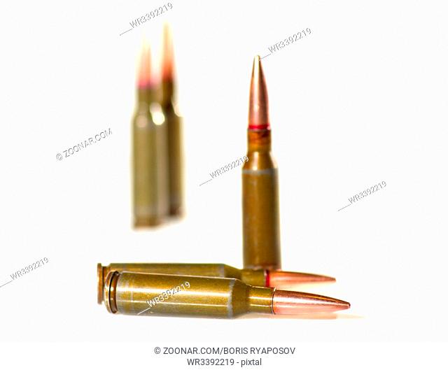 Ammunition cartridges on white background