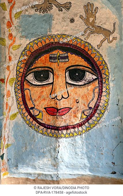 Sun God Painting on Wall Madhubani Bihar India Asia