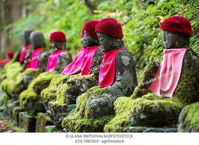 Jizo statues in Kanmangafuchi Abyss Nikko, Japan