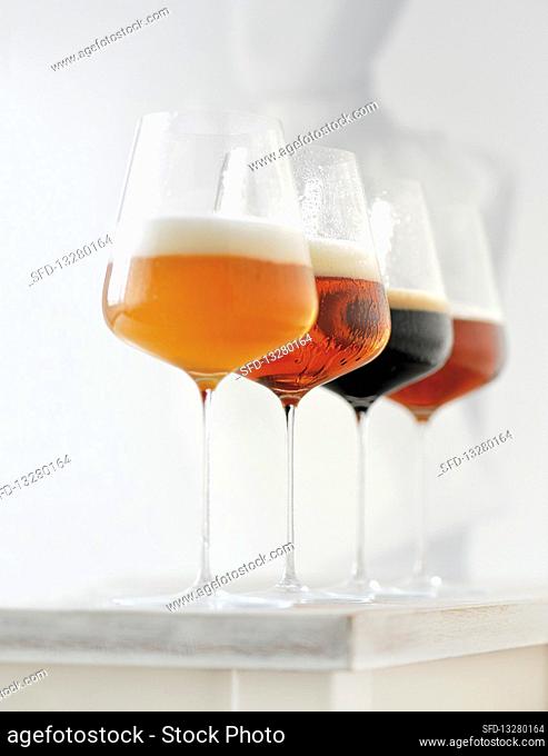 Various types of craft beer in glasses