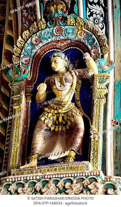 Lady dancer mythological deities stucco works in maratha darbar hall , Thanjavur palace , Tamil Nadu , India