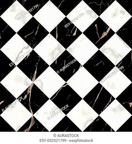 Vector white and black check marble seamless pattern. Repeat diagonal marbling surface, modern luxurious chessboard background, luxury wallpaper