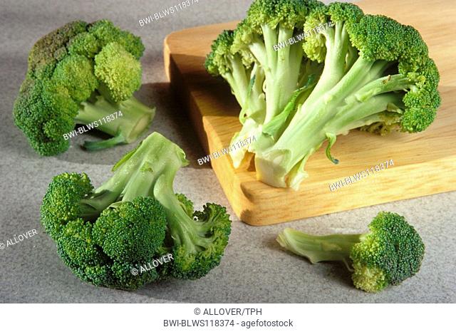 Italian broccoli, sprouting broccoli Brassica oleraceae var. italica, on board
