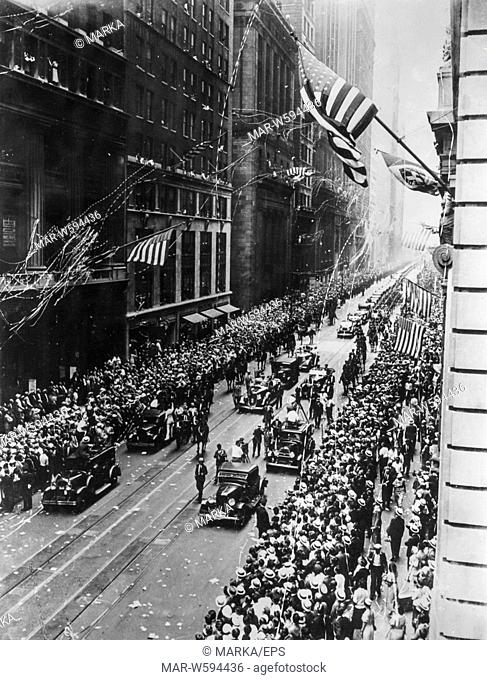 21th july 1933 general italo balbo and his colleagues drive in triumph along lower broadway to nyc