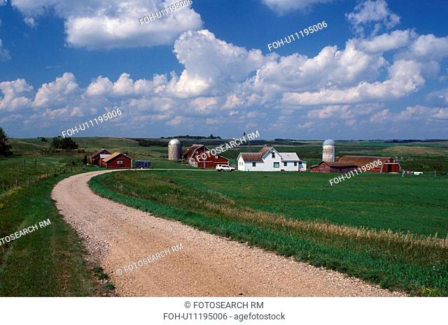farm, SD, South Dakota, Sisseton Indian Reservation, Day County, Coteau des Prairies, country road, red barn, farmhouse, farm