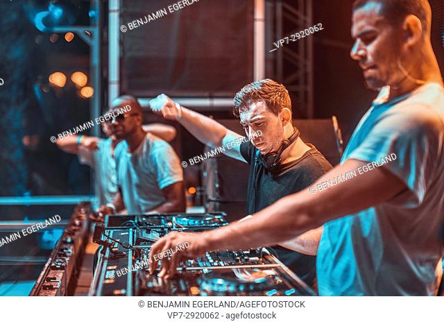 DJ Hardwell playing B2B with Afrojack at music festival Starbeach on 17. July 2017 in Hersonissos, Crete, Greece - they played spontaneously B2B because the...
