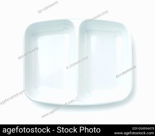 Top view of twin sauce dipping dish isolated on white