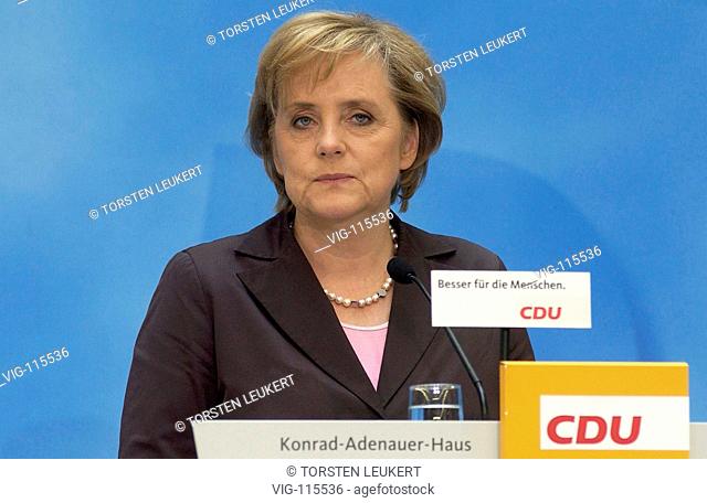 Angela MERKEL, federal chairwoman of the CDU and candidate for the chancellorship, during a press conference in the Konrad-Adenauer-Haus the day after the...