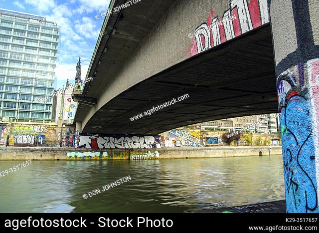 Graffiti on the Danube Canal, Vienna, Lower Austria, Austria