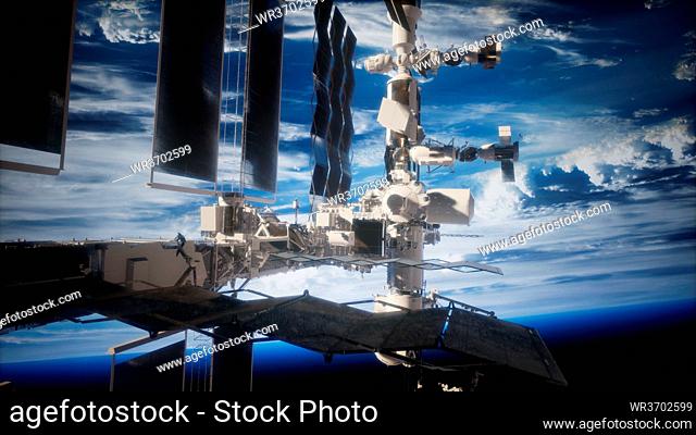 Earth and outer space station iss. Elements of this image furnished by NASA