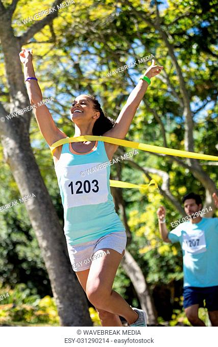 Female athlete winning the marathon race