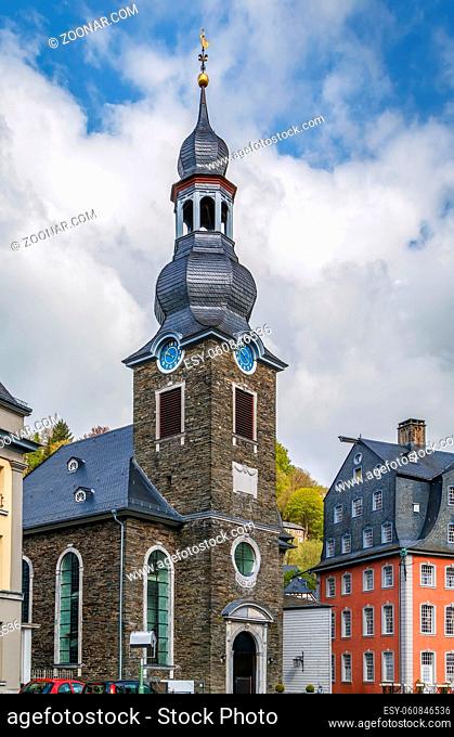 Protestant Church in Monschau historic center, Germany