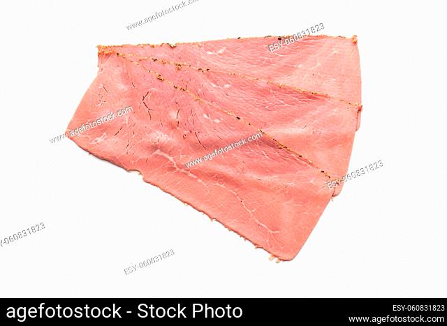Sliced beef ham isolated on white background