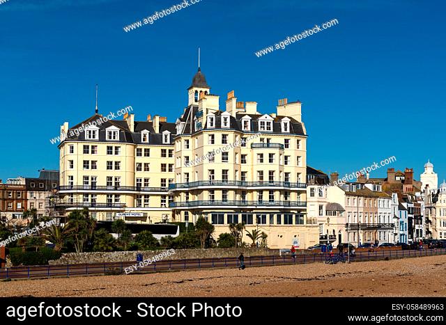 EASTBOURNE, EAST SUSSEX/UK - JANUARY 18 : View from Eastbourne Pier towards the Queens Hotel in Eastbourne East Sussex on January 18, 2020