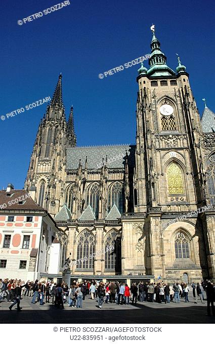 Prague Czech Republic, the Saint Vitus Cathedral and its bell-tower in the Hrad