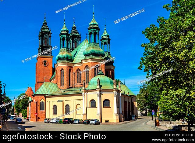 Poznan, Poland - June 5, 2015: Exterior of Archcathedral Basilica of St. Peter and St. Paul on historic Ostrow Tumski island at Cybina river