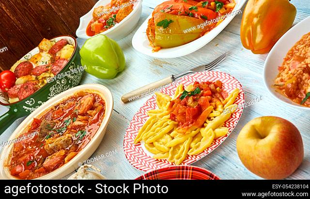 Hungarian cuisine, Traditional assorted dishes, Top view