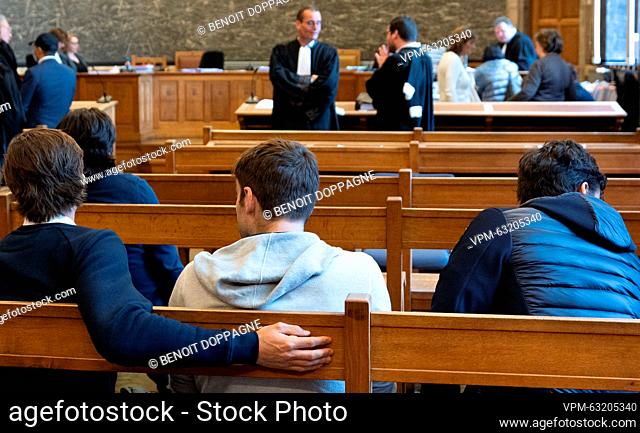 The courtroom pictured at the start of the trial against a gang accused of fixing tennis matches, before the correctional court, in Oudenaarde