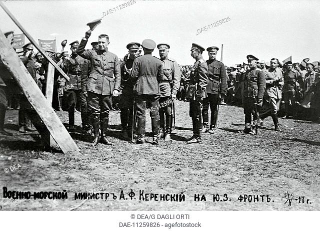 Alexsandr Kerenskij at the south-west front, May 17, 1917. Russian Revolution, Russia, 20th century.  Paris, Musée D'Histoire Contemporaine (History Museum)