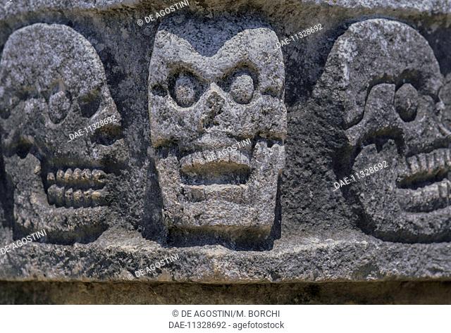 Relief depicting human skulls, detail of the Tzompantli, or Wall of Skulls, archaeological site of Chichen Itza (UNESCO World Heritage Site, 1988), Yucatan