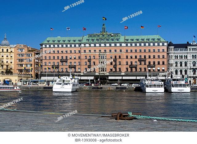 Grand Hotel and pier at Stroemkajen, Stockholm, Sweden, Scandinavia, Europe