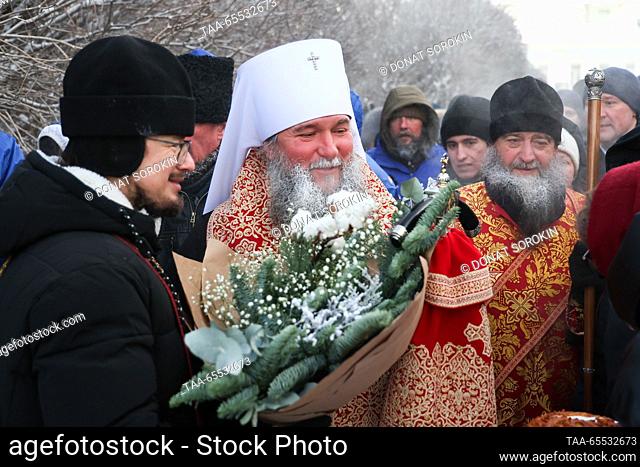 RUSSIA, YEKATERINBURG - DECEMBER 7, 2023: Metropolitan of Yekaterinburg and Verkhoturye Yevgeny (C) is seen at St Catherine's Chapel during a religious...