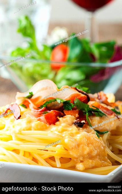 Nahaufnahme von Spaghetti Carbonara