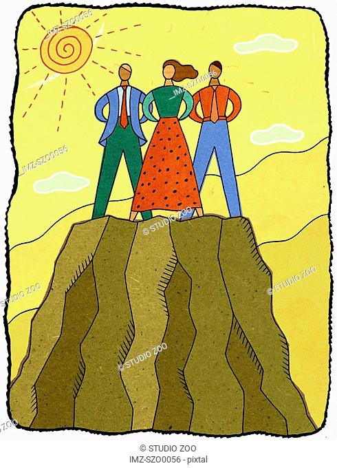 three people on a mountaintop