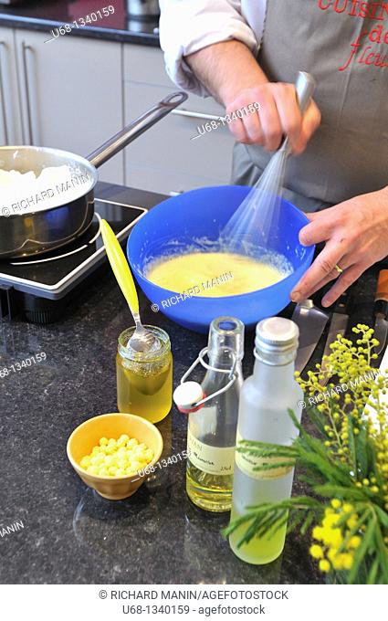 France, Alpes Maritimes, Pont du Loup village, Chef Yves Terrillon made a cuisine based on mimosa
