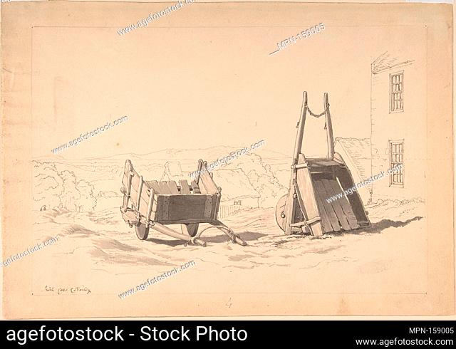 Irish Cars (Study of Two Carts in a Landscape). Artist: Cornelius Varley (British, London 1781-1873 London); Date: 1800-1873; Medium: Pen and black ink