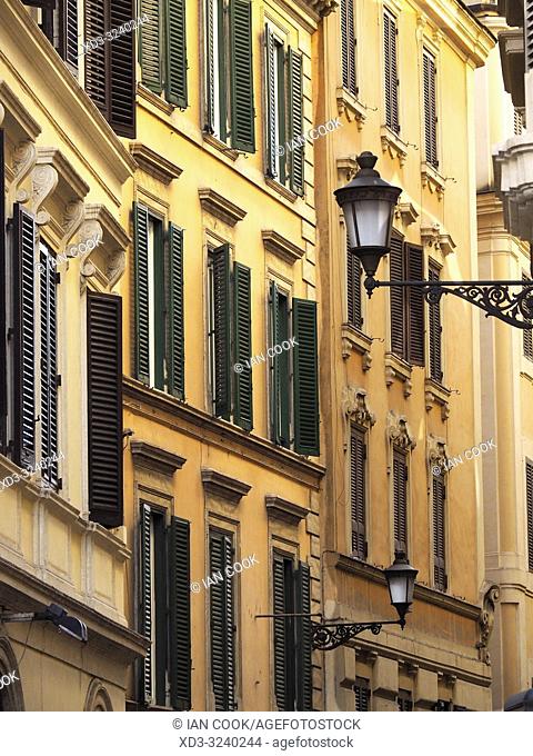 orange building and windows, Via dei Bergamaschi, Rome, Italy