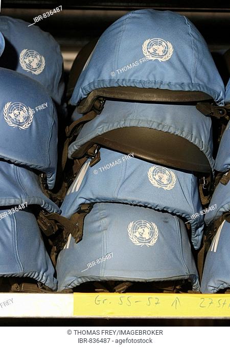 Blue helmets for UN missions at a police clothing bank