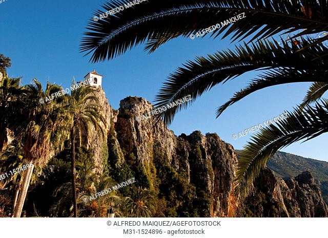 Bell tower, castle, Guadalest village, Alicante, Costa Blanca, Spain