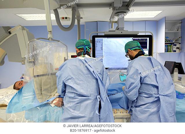 Angioplasty, Stenting in coronary arteries, Hemodynamic, Operating room, Surgery, Hospital Donostia, San Sebastian, Gipuzkoa, Basque Country, Spain