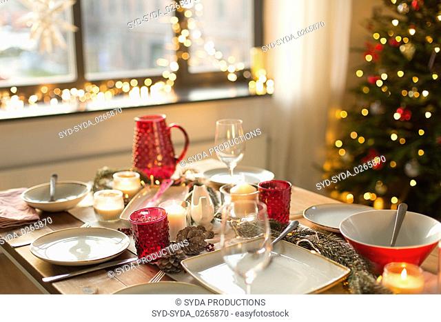 table served for christmas dinner at home