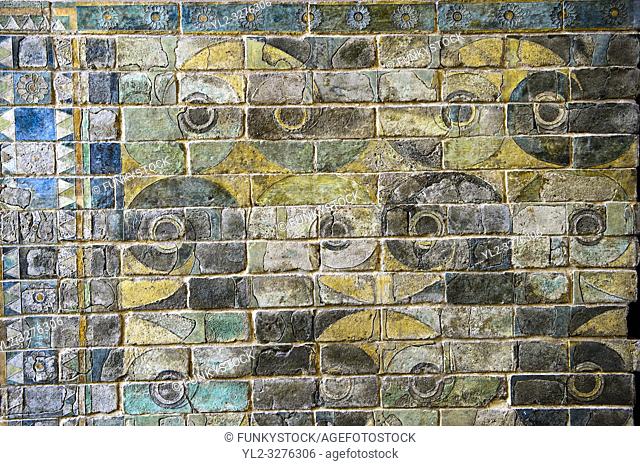 Coloured glazed terracotta brick panels from the staircase walls excavated from the Palace of Daius 1st Susa, present day Iran