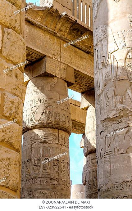 Columns in the Karnak temple in Luxor, Egypt