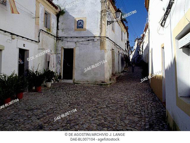 Cobbled street in the city of Elvas (Unesco World Heritage List, 2012), Alentejo, Portugal
