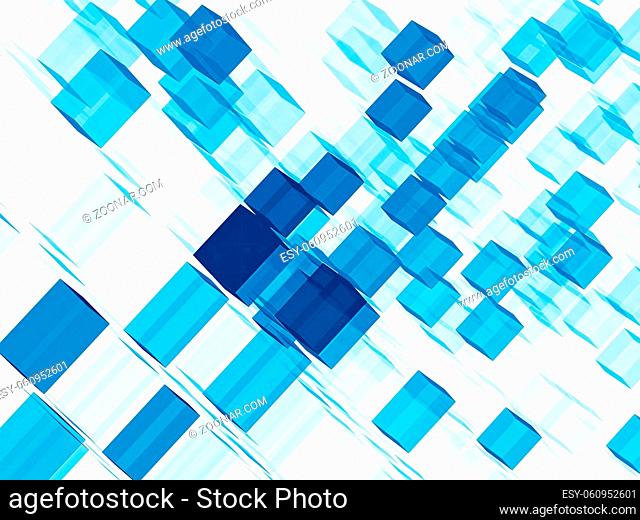 Blue and white background with chaos cubes. Abstract computer-generated image - 3d illustration. For web design, covers, posters