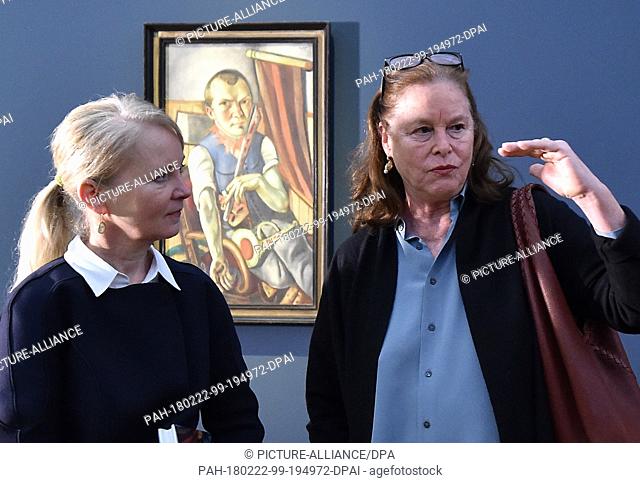 22 February 2018, Germany, Potsdam: Mayen Beckmann (R), grandchild of the painter Max Beckmann, stands next to museum director Ortrud Westheider in front of a...