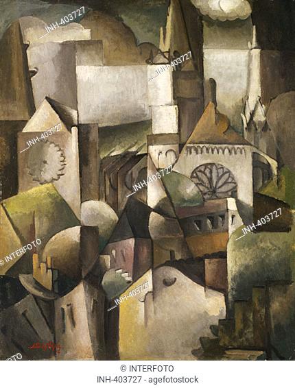 fine arts, Gleizes, Albert, 1881 - 1953, painting, 'Chartres cathedral', Hannover, historic, historical, Europe, France, 20th century, cubism, city view, views