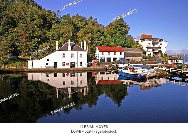 Scotland, Argyllshire, Lochgilphead, Crinan Canal basin reflections