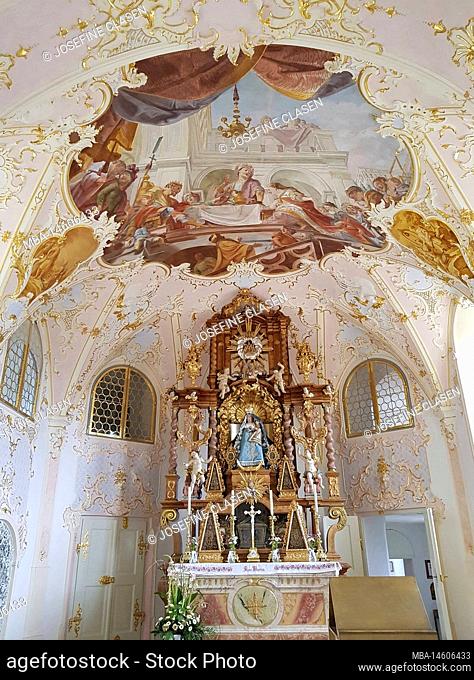 Pilgrimage church of the Assumption of Mary on the Hohe Peissenberg, consecrated in 1619, double church with chapel of grace, built in 1514, Mary altar