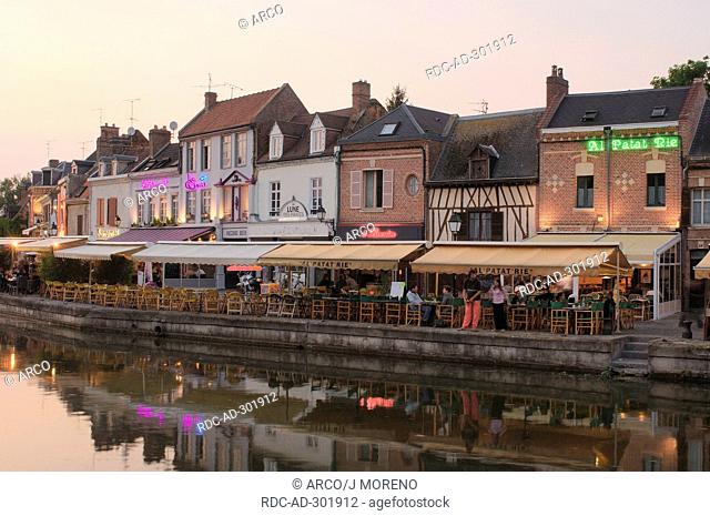 Restaurants, River Somme, Saint Leu Quarter, Amiens, Somme, Picardy, France