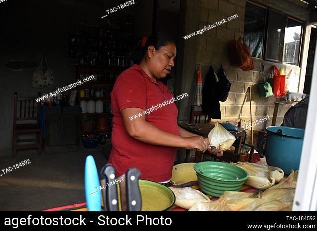 TEPOZTLAN, MEXICO - JANUARY 16: The Housewife Isabel prepares 'Tamales' traditional Mexican food who are cooked in this season to celebrate the candlemas day