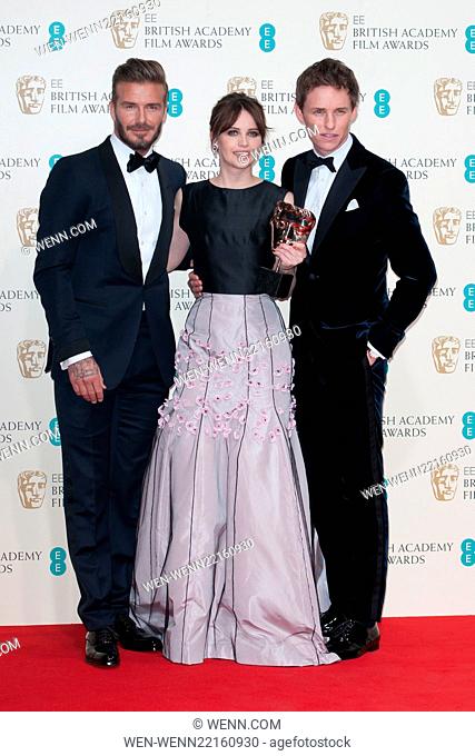 EE British Academy Film Awards (BAFTA) at The Royal Opera House - Winners Room Featuring: David Beckham, Felicity Jones, Eddie Redmayne Where: London