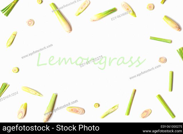 Fresh green lemongrass slices with copy space isolated on white background
