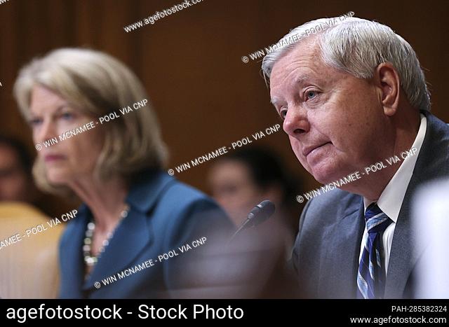 WASHINGTON, DC - MAY 03: United States Senator Lindsey Graham (Republican of South Carolina) questions U.S. Secretary of Defense Lloyd Austin and Chairman of...